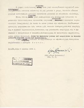 Maszynopis. Ocena pracy magisterskiej Tomasza Szczygielskiego pt. "Ceramika malowana z Horod...