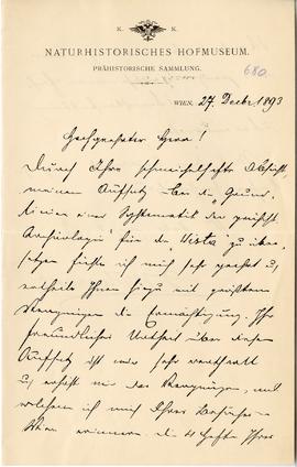 List od dr. M. Hoernesa do Erazma Majewskiego (druk  rękopis)  strona 1