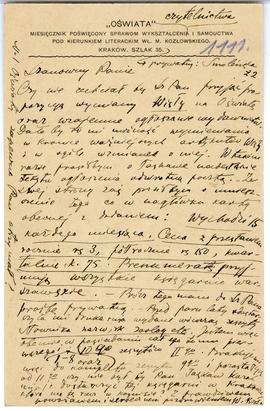 Karta pocztowa od Władysława Kozłowskiego do Erazma Majewskiego  strona 2