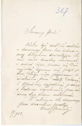 List od Wandalina Czarneckiego do Erazma Majewskiego (rękopis)  strona 1