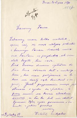 List od Witolda Leitgebera do Erazma Majewskiego z dnia 24.07.1890 r. (rękopis)  strona 1