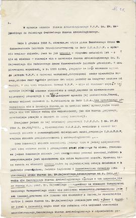 Pismo (maszynopis) w sprawie oddania Muzeum im. Erazma Majewskiego  strona 1.