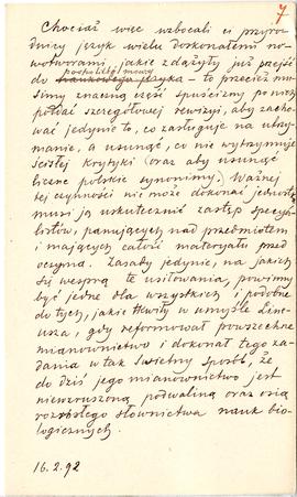 Rękopis Erazma Majewskiego. Tytuł: „Jakiem powinno być mianownictwo polskie w zoologii i botanice...