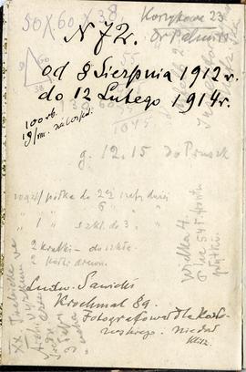 Notatnik nr 72 z odręcznymi notatkami Erazma Majewskiego z okresu od 08.08.1912 r. do 12.02 1914 ...