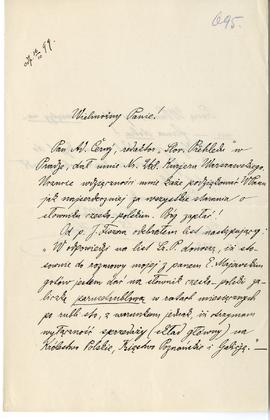 List od prof. F. A. Hory do Erazma Majewskiego (rękopis)  strona 1