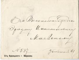 Koperta zaadresowana przez kancelarię gen Bibikowa do Erazma Majewskiego (rękopis)  strona 1 (awers)