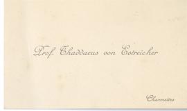 Bilet wizytowy Tadeusza Estreichera (druk)  strona 1 (awers)