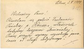 Bilet wizytowy prof. F. A. Hory (rękopis)  strona 2