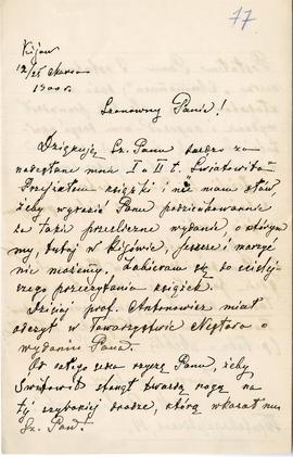 List od Mikołaja Bielaszewskiego do Erazma Majewskiego (rękopis)  strona 1