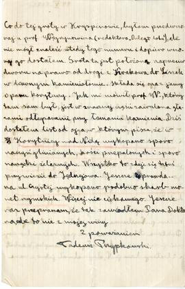 Rękopis listu Tadeusza Przypkowskiego do Józefa Żurowskiego z dnia 24.05.1922 r.  strona 2