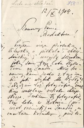 List od Adama Jaczynowskiego do Erazma Majewskiego (rękopis)  strona 1