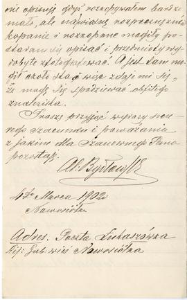 List od Aleksandra Bydłowskiego do Erazma Majewskiego (rękopis)  strona 4