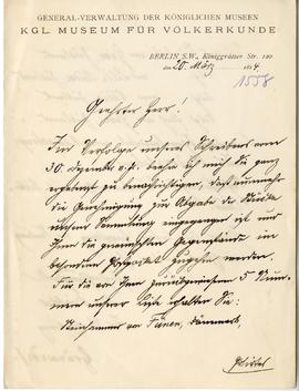 List z Kgl. Museum Für Völkerkunde w Berlinie do Erazma Majewskiego (druk  rękopis)  strona 1