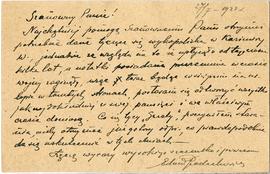 Karta pocztowa z rękopisem listu Edmunda Padechowicza do Józefa Żurowskiego z dnia 27.07.1922 r. ...
