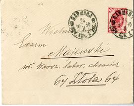 Koperta zaadresowana przez H. Huberta do Erazma Majewskiego (rękopis  znaczek  stemple)  strona 1...