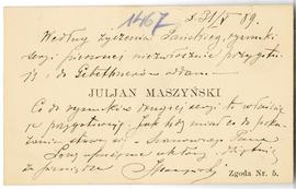 Bilet wizytowy Juliana Maszyńskiego (druk  rękopis)  strona 1