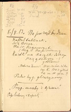 Notes nr 16 z wpisami odręcznymi  Erazma Majewskiego z okresu 08.08.1883 r.-03.12.1882 r.  strona...