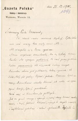 List (rękopis) od Bolesława Koskowskiego do Erazma Majewskiego  strona 1