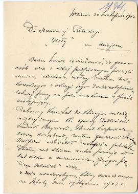 List od Bernarda Lauera do Redakcji "Wisły" z dnia 20.11.1902 r. (rękopis)  strona 1