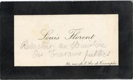 Wizytówka - awers (Luis Florent) z odręcznymi notatkami Erazma Majewskiego. Wizytówka znajduje si...