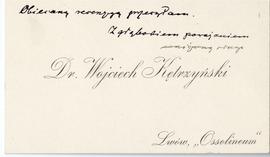 Bilet wizytowy Wojciecha Kętrzyńskiego z jego odręcznymi notatkami, strona 1