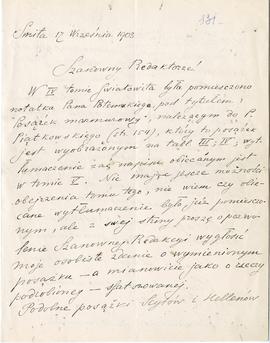 List od Aleksego Bobrińskiego do Erazma Majewskiego (rękopis)  strona 1