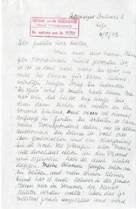 Rękopis listu w języku niemieckim Marguerite Grosvald do Józefa Żurowskiego z dnia 4.05.1932 r.  ...