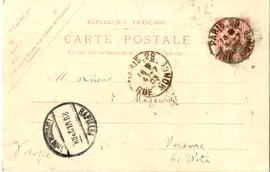 Karta pocztowa od Włodzimierza Bugiela do Erazma Majewskiego (druk  rękopis  stemple)  strona 1 (...