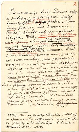 Rękopis Erazma Majewskiego. Tytuł: „Jakiem powinno być mianownictwo polskie w zoologii i botanice...