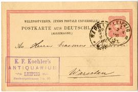 Karta pocztowa od Koehlera do Erazma Majewskiego, strona 1