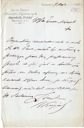 List od Władysława Kaczyńskiego do Erazma Majewskiego (rękopis)  strona 1