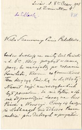 List od Józefa Kallenbacha do Erazma Majewskiego (rękopis)  strona 1