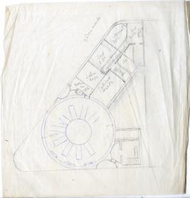 Pakiet archiwaliów w okładkach dot. budowy domu muzealnego. Rysunek na kalce projektu Muzeum Prze...