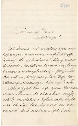 List od Aleksandra Bydłowskiego do Erazma Majewskiego (rękopis)  strona 1