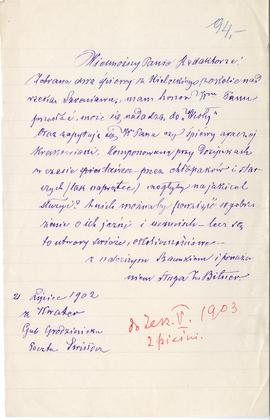 List od Zdzisława Bitnera do Erazma Majewskiego (rękopis)  strona 1