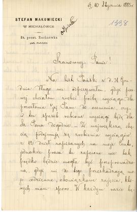 List od Stefana Makowieckiego do Erazma Majewskiego (druk  rękopis)  strona 1