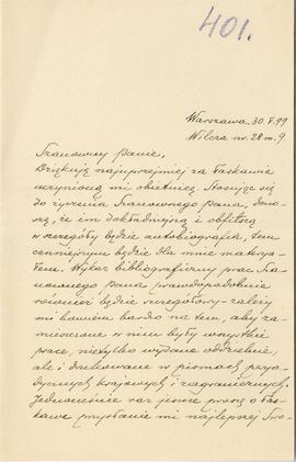 List od Stefana Demby do Erazma Majewskiego (rękopis)  strona 1