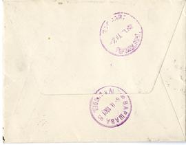 Koperta zaadresowana przez dr. J. Leciejewskiego do Erazma Majewskiego (stemple)  strona 2 (rewers)