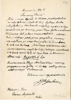 Pismo p. Jantzena do Erazma Majewskiego (rękopis)  strona 1