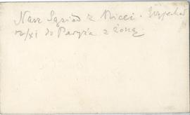 Wizytówka - rewers (Luis Florent) z odręcznymi notatkami Erazma Majewskiego: "Nasz sąsiad z ...