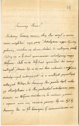 List od Włodzimierza Antoniewicza do Erazma Majewskiego (rękopis)  strona 1