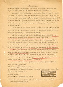 Maszynopis odpisu dwóch pism Ministra Wyznań Religijnych i Oświecenia Publicznego doytczących wyk...