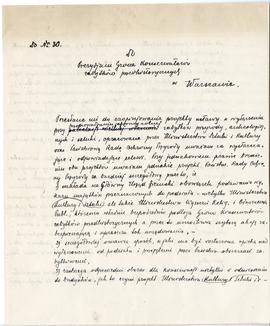 Rękopis - brudnopis pisma Michała Drewko z dnia 7 maja 1920 r. do Prezydium Państwowego Grona Kon...