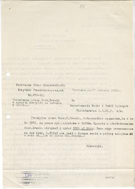 Maszynopis. Pismo Kierownika Państwowego Grona Konserwatorów Zabytków Przedhistorycznych nr 476/I...