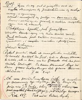 Notatki Erazma Majewskiego dot. pracy pt.: „Materiały do pochodzenia człowieka” z dn. 08.07.1907 r.