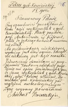 List od Michała Brensztajna do Erazma Majewskiego (rękopis)  strona 1