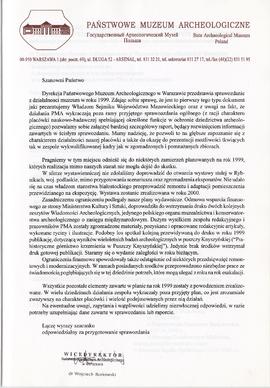 Państwowe Muzeum Archeologiczne w Warszawie. Sprawozdanie z działalności w roku 1999.  Maszynopis...