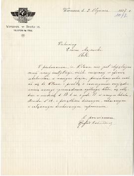 List (rękopis na papierze firmowym) od Rafała Korniłowicza do Erazma Majewskiego