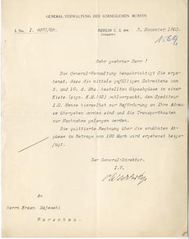List z Generalverwaltung der Königlichen Meseen w Berlinie do Erazma Majewskiego (druk  maszynopi...