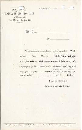 Blankiet (czysty) Księgarni Teodora Paprockiego i S-ki.